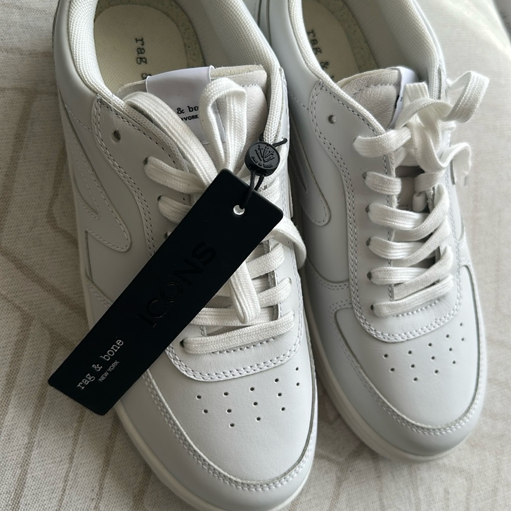 rag & bone Women's Retro Court Leather Sneaker White Platform Lace-Up - Picture 8 of 13